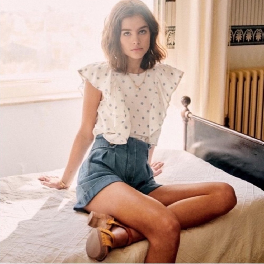 Sezane Women’s Shirt Forta Linen white with blue polka do